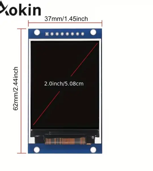 AOKIN 2.0-Inch HD IPS TFT LCD Display Module 240X320 RGB LCD Screen 3.3V ST7789 PI Interface 8-Pin Full Color for Arduino & esp