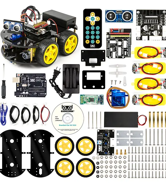4 wd,Arduino UNO R3, Line Tracking Module,Ultrasonic Sensor, Bluetooth module,Remote kuongshun Smart Robot Car Kit Unassembled