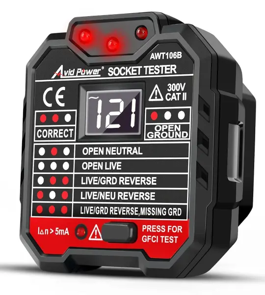AVID POWER Outlet Tester, 48-250V Circuit Tester for GFCI, Receptacle Tester CAT II 300V with LCD Voltage Display